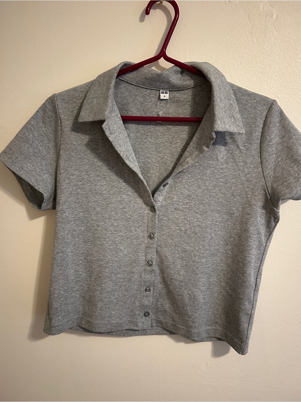 Gray Button-Front Collared Top